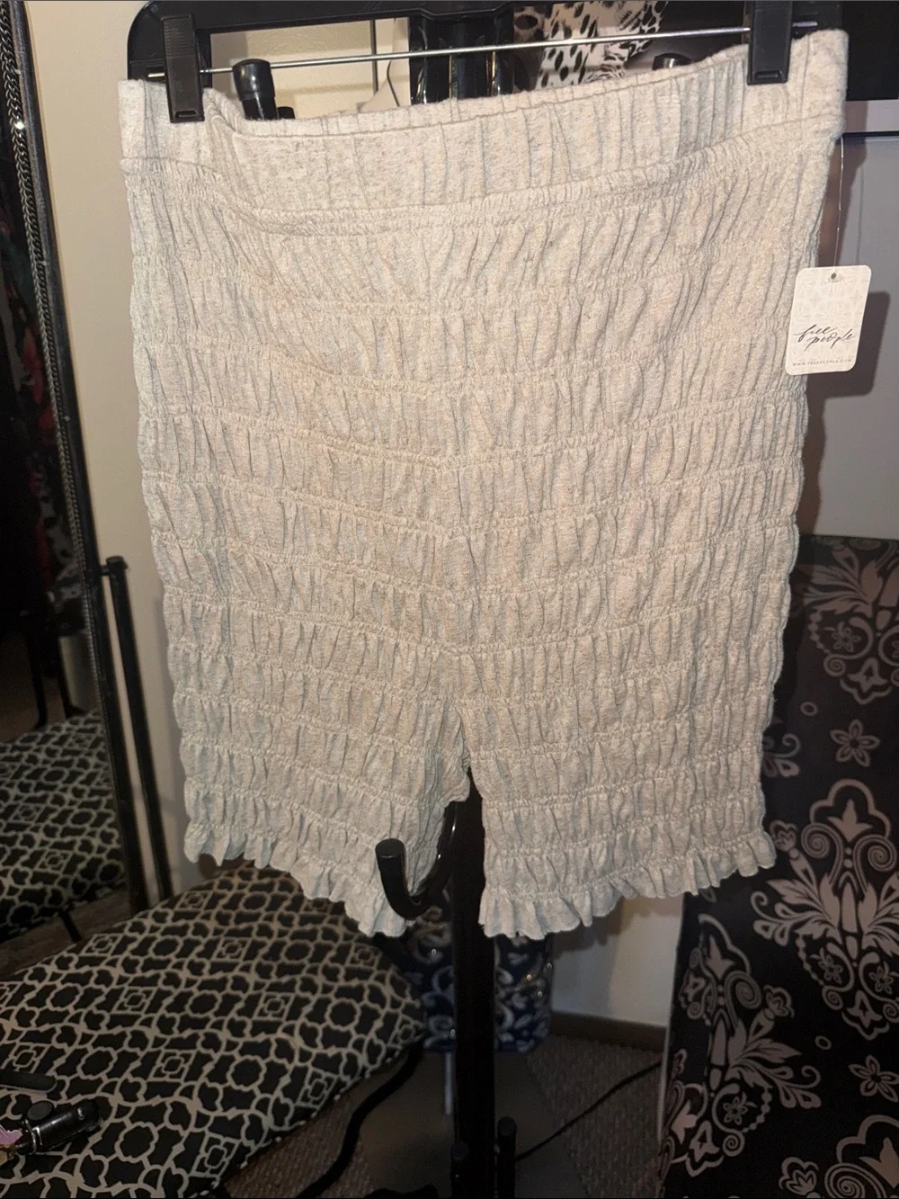 Free People Cream Smocked High-Waist Shorts